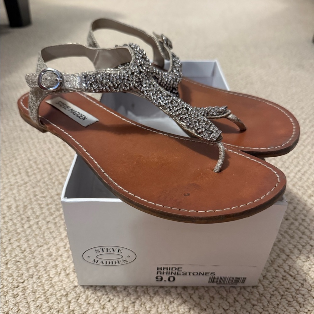 Steve Madden Silver Rhinestone Thong Sandals